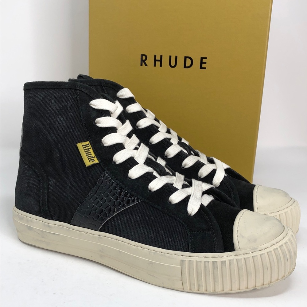 Rhude Bel Airs Black Croc Men’s High Top Canvas Sneakers. - Size 8